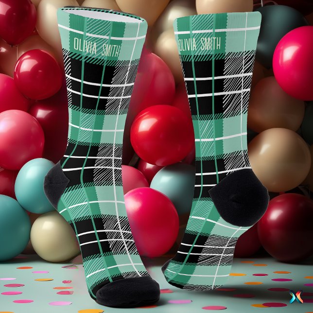 Chaussette Monnaie personnalisée vert et noir Tartan Plaid (Créateur téléchargé)