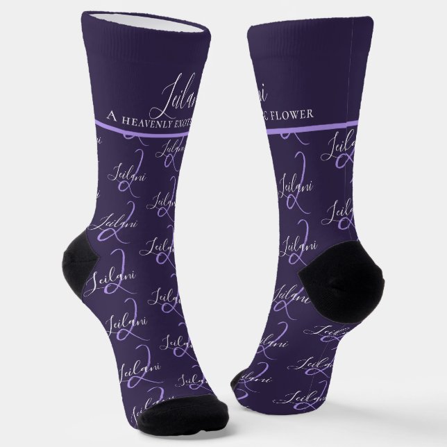 Chaussette Monogram name meaning Leilani purple custom (Angulaire)
