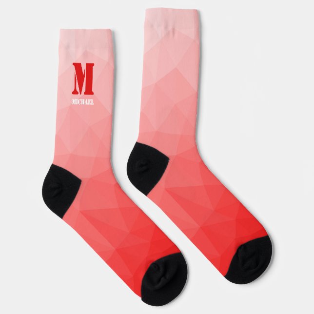 Chaussette Monogramme à motif de maille géométrique rouge (Droite)