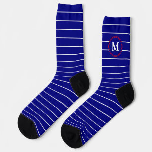Chaussette Monogramme à rayures bleues et blanches de la mari