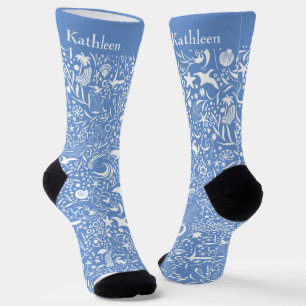 Chaussette Monogramme bleu Ajouter Votre Nom Ocean Motif