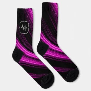 Chaussette Monogramme chevron métallisé rose magenta scintill