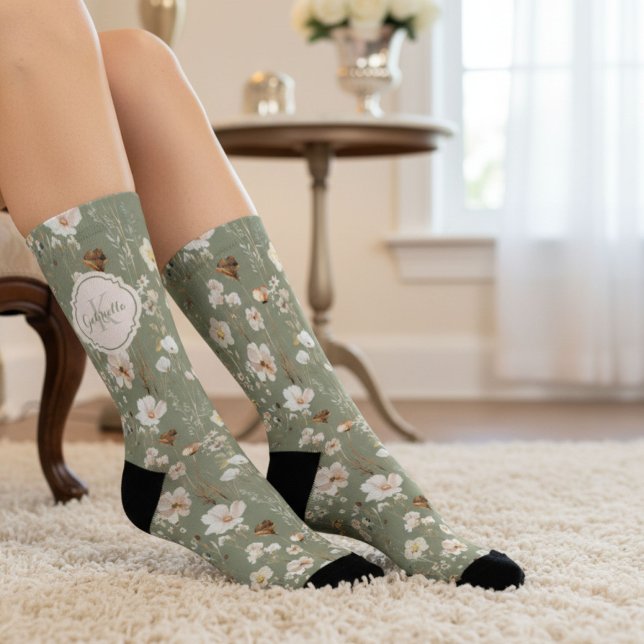 Chaussette Monogramme de Fleur sauvage vert à l'échelle perso (Créateur téléchargé)