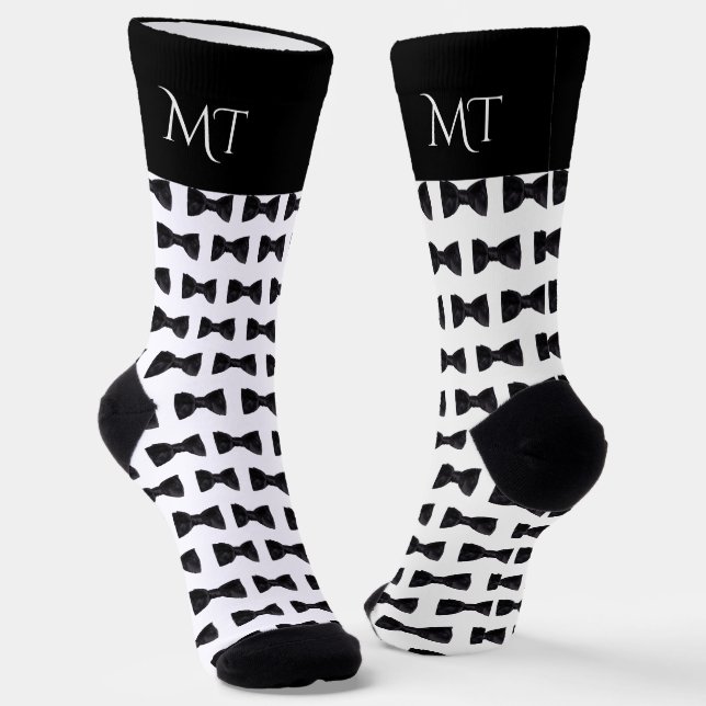 Chaussette Monogramme de mariage pour garçons d'honneur noir  (Angulaire)