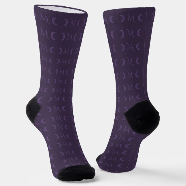 Chaussette Monogramme des lunes de croissant de violet poussi (Angulaire)