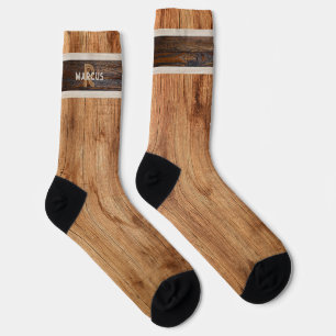 Chaussette Monogramme en bois rustique Tan et Brown