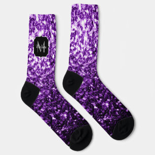 Chaussette Monogramme faux paillettes brillantes violet foncé