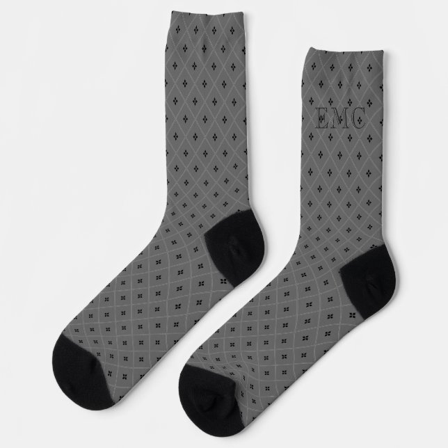 Chaussette Monogramme Fleurs de Diamant Noir et Gris (Gauche)