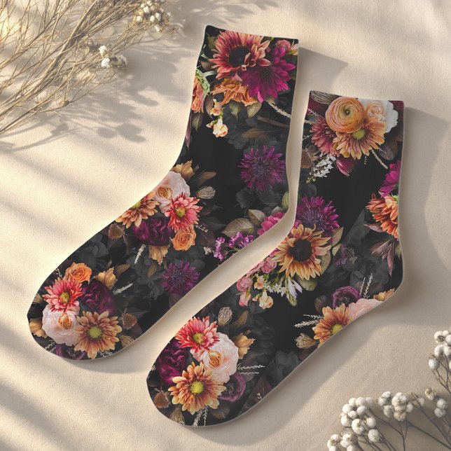 Chaussette Monogramme floral élégant fuchsia orange (Créateur téléchargé)