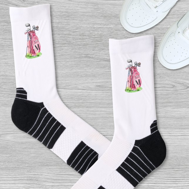 Chaussette Monogramme Initial Golf Rose (Pink Golf Initial Monogram Socks)