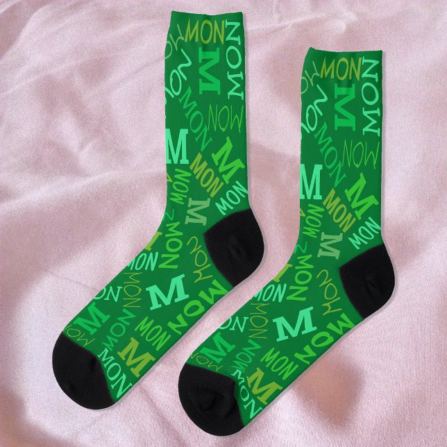 Chaussette Monogramme Jour De La Semaine Lundi Vert Irlandais (Créateur téléchargé)