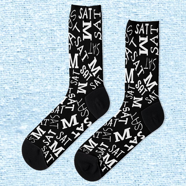Chaussette Monogramme Jour De La Semaine Noir Et Blanc Samedi (Créateur téléchargé)
