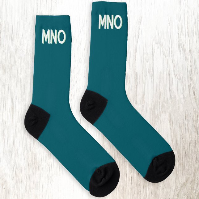 Chaussette Monogramme moderne Ombre initiale Turquoise verte (Monogram initial drop shadow personalized teal green socks)