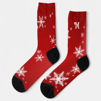 Chaussette Monogramme Noël Flocons de Neige Personnalisé