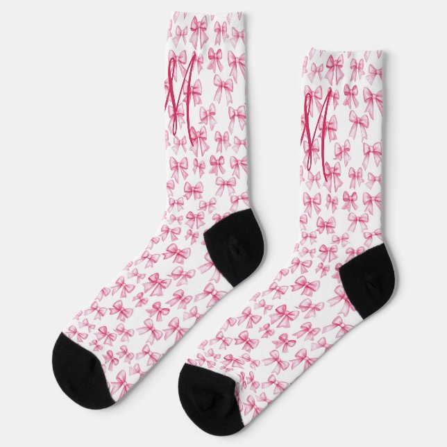 Chaussette Monogramme Première Bow rose Coquette Cadeau esthé (Gauche)
