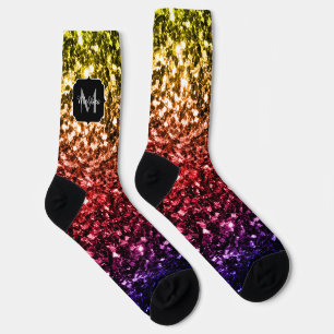 Chaussette Monogramme rouge violet faux paillettes scintillan