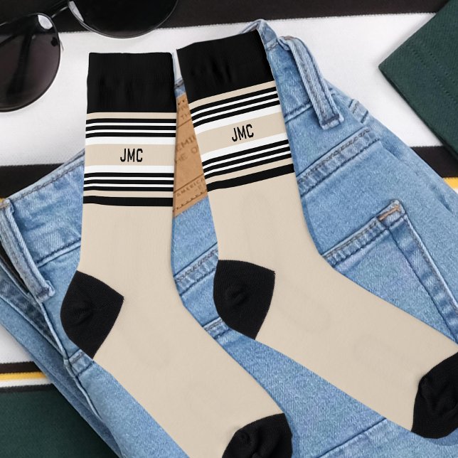 Chaussette Monogramme Sports Bande Beige Noir (Créateur téléchargé)