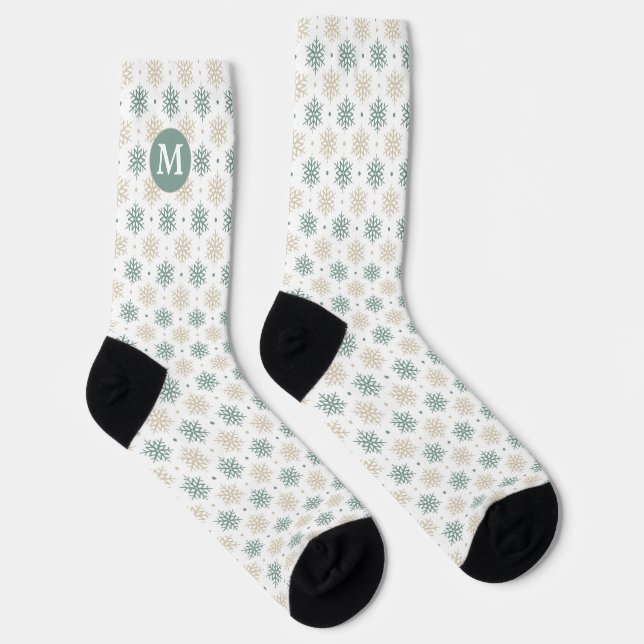 Chaussette Monogramme turquoise Motif de flocon de neige en o (Droite)