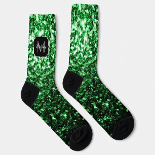 Chaussette Monogramme vert foncé faux parties scintillant sci
