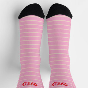 Chaussette Monogrammes doux rayures rose moderne motif mignon