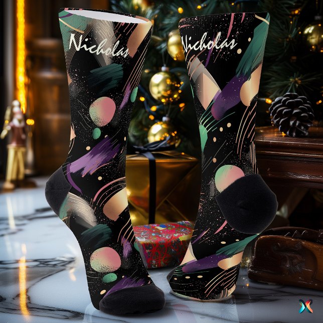 Chaussette Moody Automne Abstrait dans Plum et Forest Green (Créateur téléchargé)