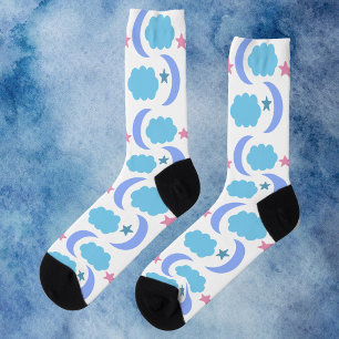 Chaussette Moon Cloud Stars Motif Purple Blue