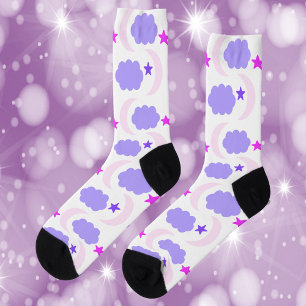Chaussette Moon Cloud Stars Motif rose et foncé violet