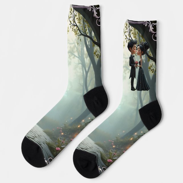 Chaussette Moonlit Vows – A Cute Gothic Wedding Moment.  (Gauche)