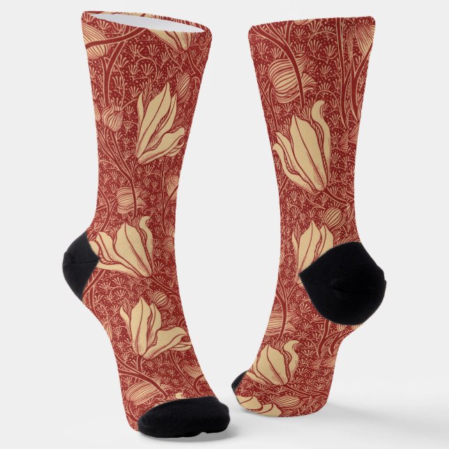 Chaussette Morris Inspiré Lily Flower Botanique Rouge Textile (Angulaire)