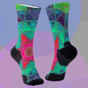 Chaussette Mosaic Mandala bleu vert et rouge