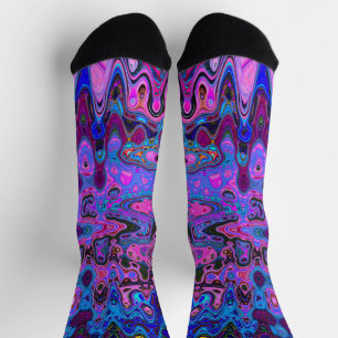 Chaussette Mosaïque Abstraite Rose et Bleu Ondulé Rétro