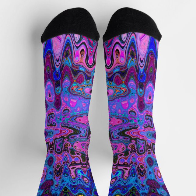 Chaussette Mosaïque Abstraite Rose et Bleu Ondulé Rétro (Haut)