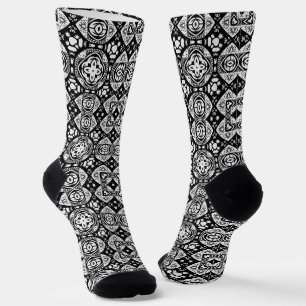 Chaussette Mosaïque arabesque Motif Carrelage noir et blanc