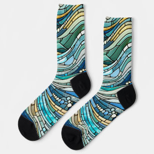Chaussette Mosaïque sarcelle de la mer des vagues Beaux-Arts