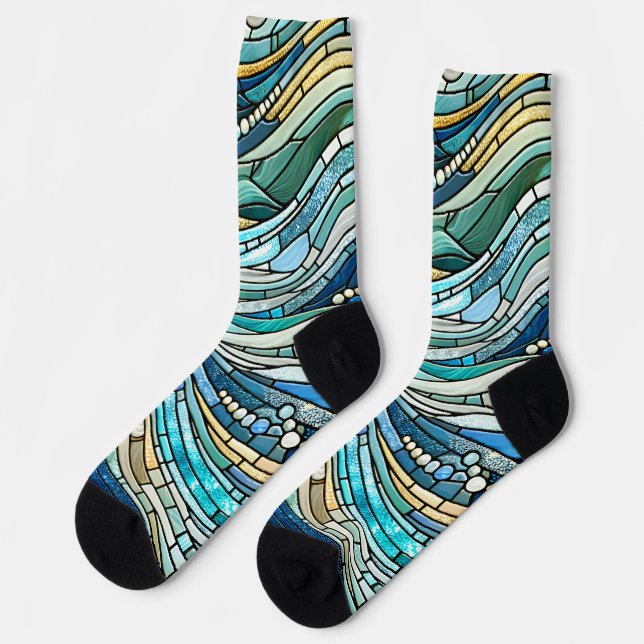 Chaussette Mosaïque sarcelle de la mer des vagues Beaux-Arts (Gauche)