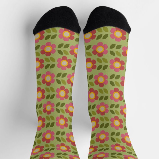 Chaussette MOSSY BLOOM - Chaussettes Florales Funny durables (Haut)