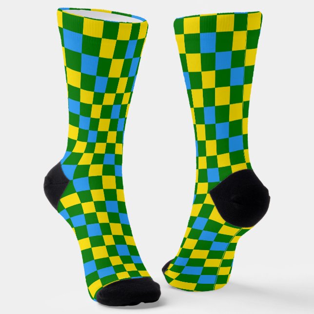 Chaussette Motif à carreaux bleu jaune vert  (Angulaire)