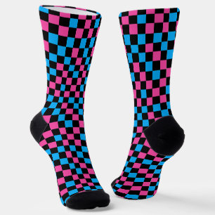 Chaussette Motif à carreaux bleu rose et noir 