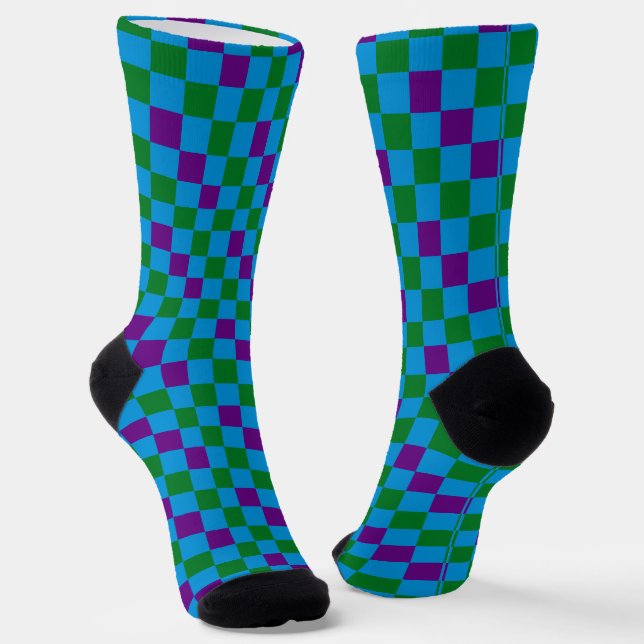 Chaussette Motif à carreaux bleu vert et violet  (Angulaire)