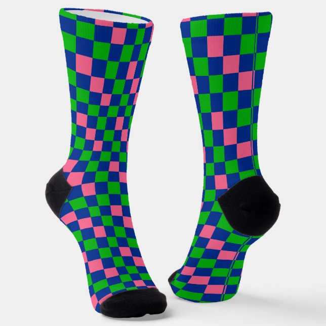 Chaussette Motif à carreaux bleu vert rose  (Angulaire)