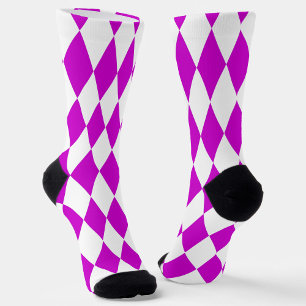 Chaussette Motif à carreaux en diamants Harlequin blanc viole