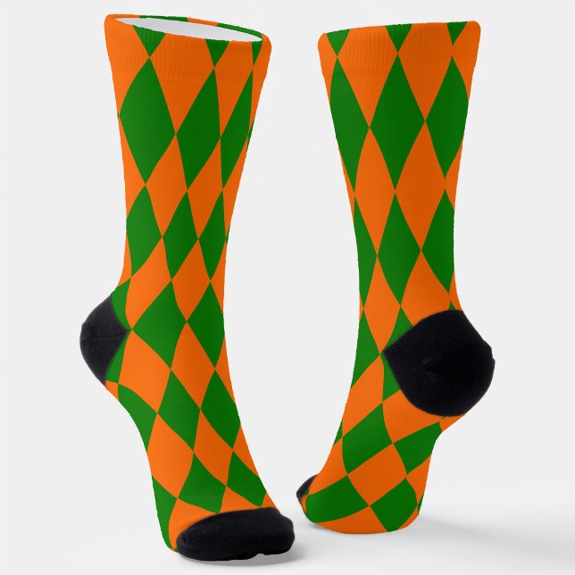Chaussette Motif à carreaux Harlequin orange et vert  (Créateur téléchargé)