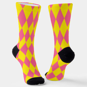 Chaussette Motif à carreaux Harlequin rose et jaune