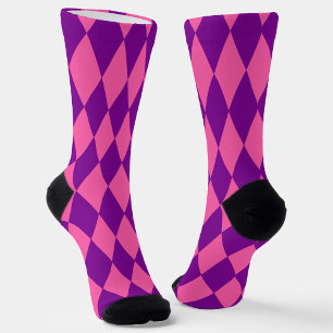 Chaussette Motif à carreaux Harlequin rose et violet