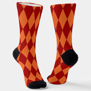 Chaussette Motif à carreaux Harlequin rouge et orange