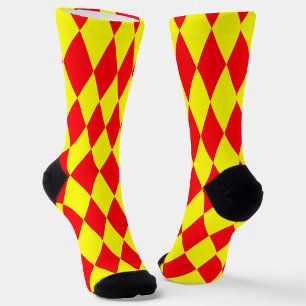 Chaussette Motif à carreaux Harlequin rouge jaune