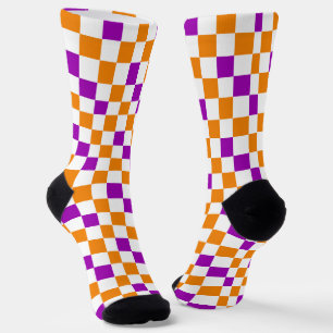 Chaussette Motif à carreaux orange blanc et violet