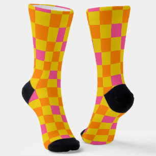 Chaussette Motif à carreaux orange jaune rose 