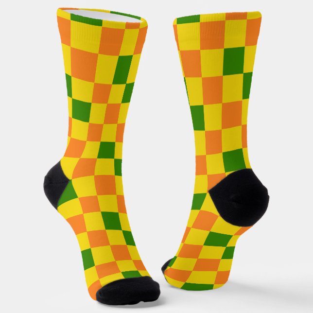 Chaussette Motif à carreaux orange jaune vert  (Angulaire)