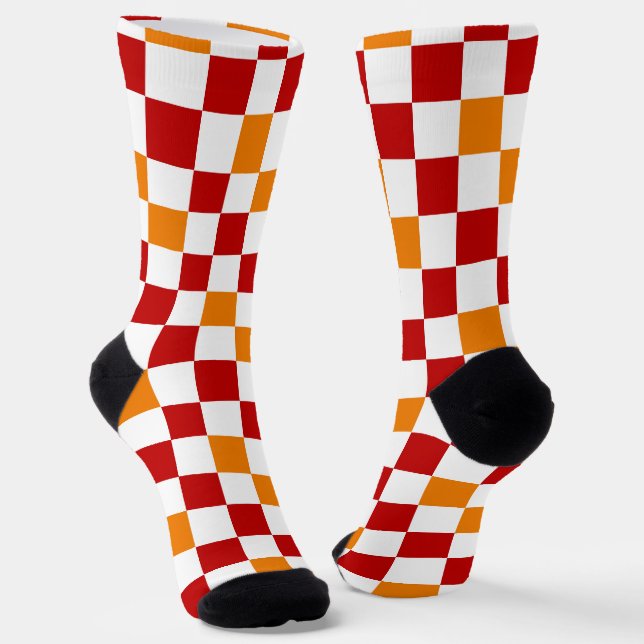 Chaussette Motif à carreaux rouge blanc orange (Angulaire)